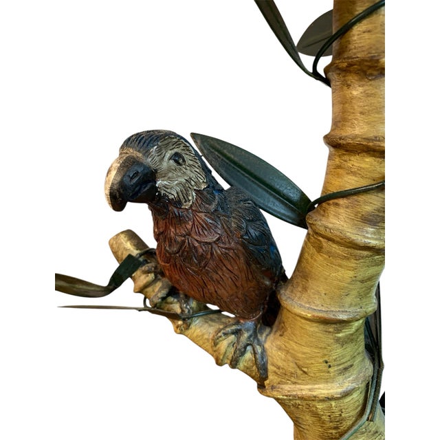 Metal Mid 20th Century Faux Bamboo Parrot Table Lamp For Sale - Image 7 of 9