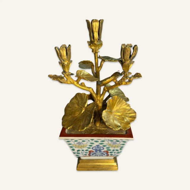 Pair of Early Qing Dynasty Ducati Pots With Aftermarket Gilt Bronze Candelabra Inserts For Sale - Image 4 of 9