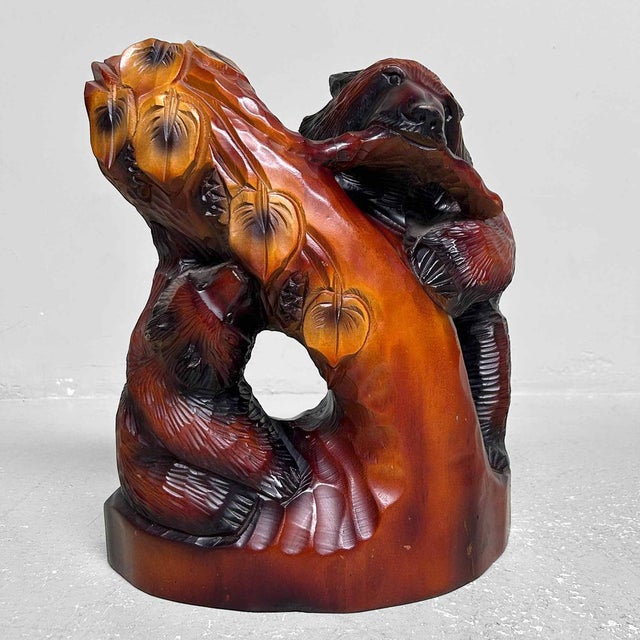 Japanese Wood Carving Bear with Cub, 1960s For Sale - Image 4 of 10