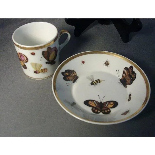 Early 19th Century Old Paris Porcelain Bug & Butterfly Pattern Cup & Saucer - A Pair For Sale - Image 4 of 9