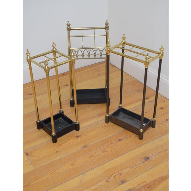 Black English Demi Lune Umbrella Stand in Brass, 1900 For Sale - Image 8 of 11