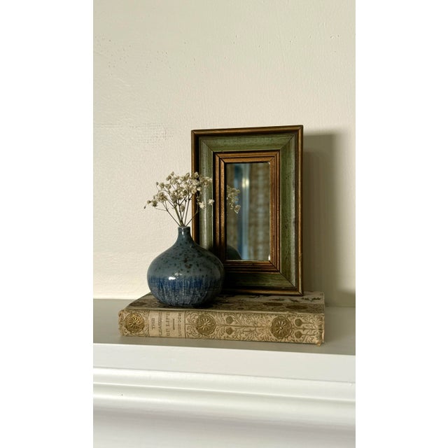 Small Mid Century Traditional Green and Gold Small Table Top Mirror For Sale In Houston - Image 6 of 9