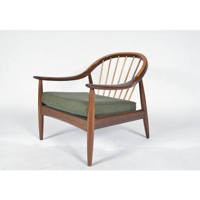 Brown Vintage Spindle Back Lounge Chair in Teak and Wool by Greaves & Thomas England, 1960s For Sale - Image 8 of 18