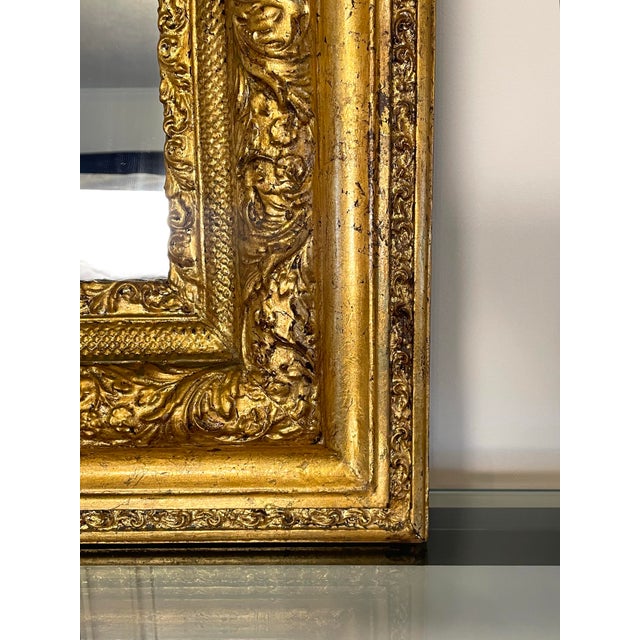 Antique French Baroque Style Gold Leaf Solid Wood Wall Mirror For Sale In Houston - Image 6 of 12