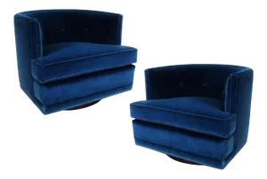 Mid-Century Modern Luxurious Blue Velvet Swivel Lounge Chairs - A Pair