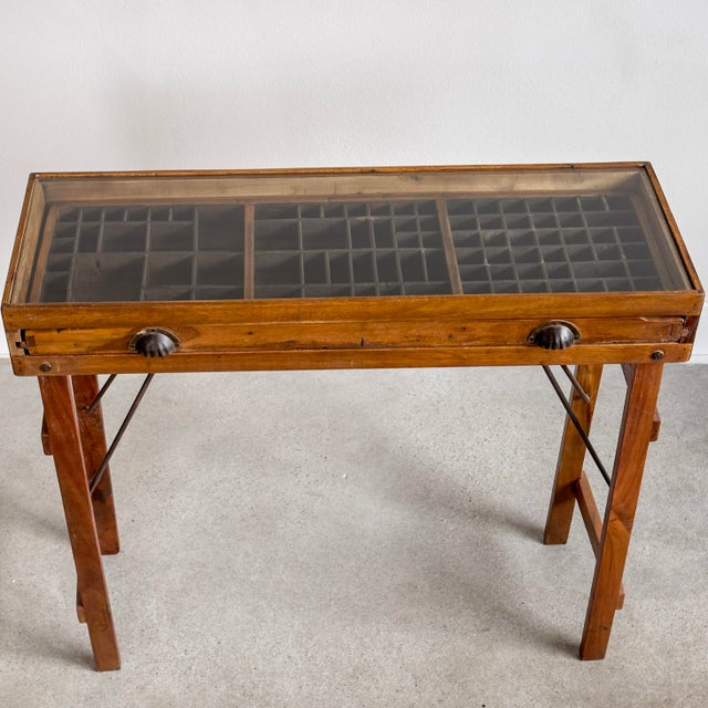 Mid 20th Century Vintage Letterpress Tray Top Console Table For Sale - Image 5 of 11