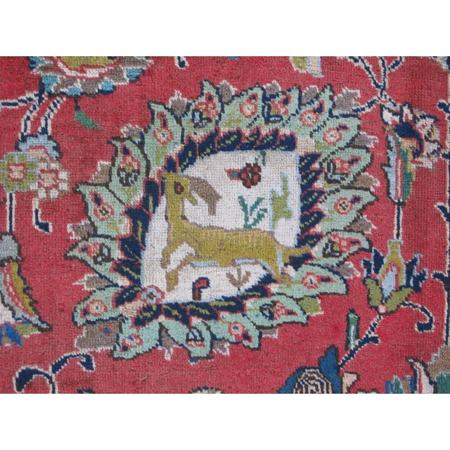 red background, ivory and blue, Tabriz rug from Persia with Repeating Geometric design, rug , country of origin / type:...