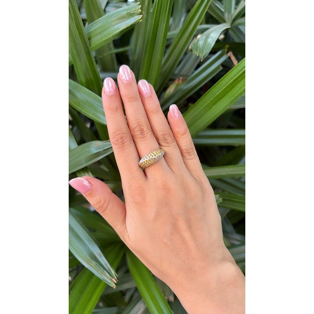 Set in 18k White Gold, Yellow Sapphire & Diamond Modern Dome Cocktail Ring, Size 6 For Sale - Image 10 of 14