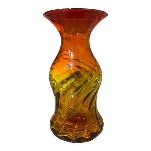 Vintage Mid Century Modern Blenko Amberina Twisted Blown Glass Vase Wayne Husted