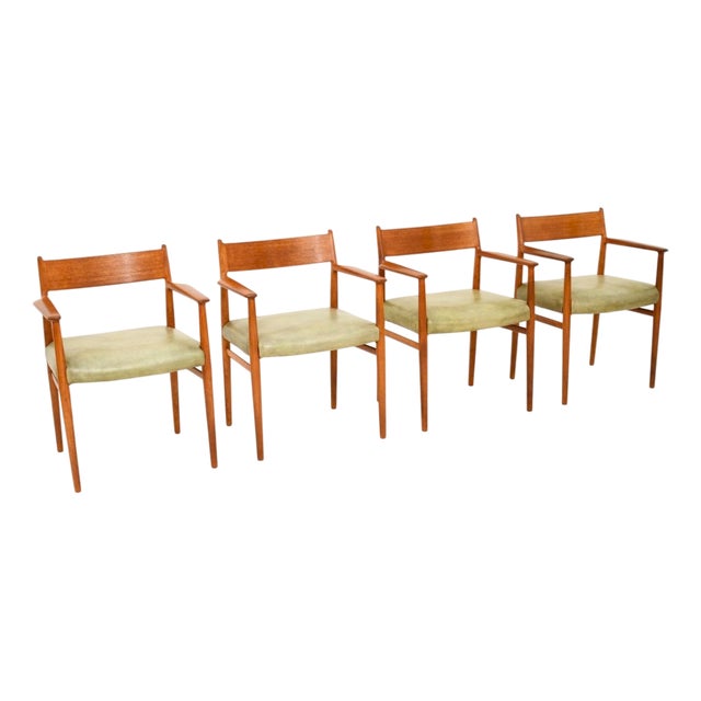 Vintage Danish Teak and Leather Dining Chairs attributed to Arne Vodder from Sibast, 1960s, Set of 4 For Sale