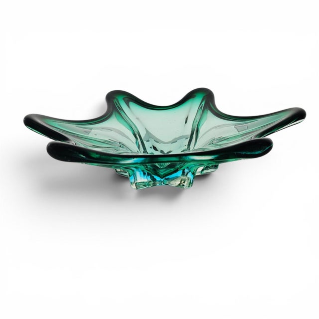 Murano Sommerso Emerald & Aquamarine Sculptural Star Art Glass Bowl 11.25" For Sale - Image 14 of 18