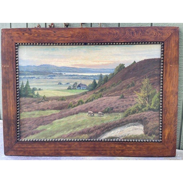 Large Early 20th Century Sweeping Pastoral Painting. Original Solid Oak Fame with beading. Beautiful plein air landscape...