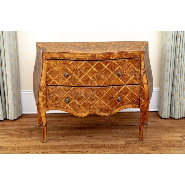 Early 20th Century Pair of Italian Rococo Style Parquetry Commodes For Sale - Image 4 of 16