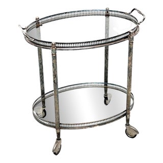 Vintage French Silver Plated Drinks Trolley, 1960 For Sale