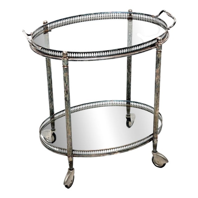 Vintage French Silver Plated Drinks Trolley, 1960 For Sale