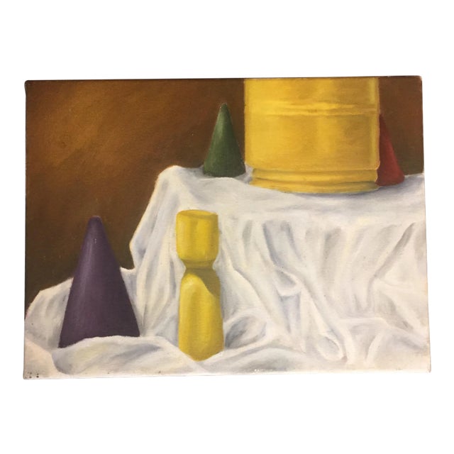 Original Vintage Still Life Painting Geometric Forms For Sale