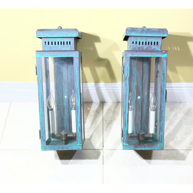 Large Stunning Pair of Solid Copper Wall Lanterns For Sale - Image 12 of 16