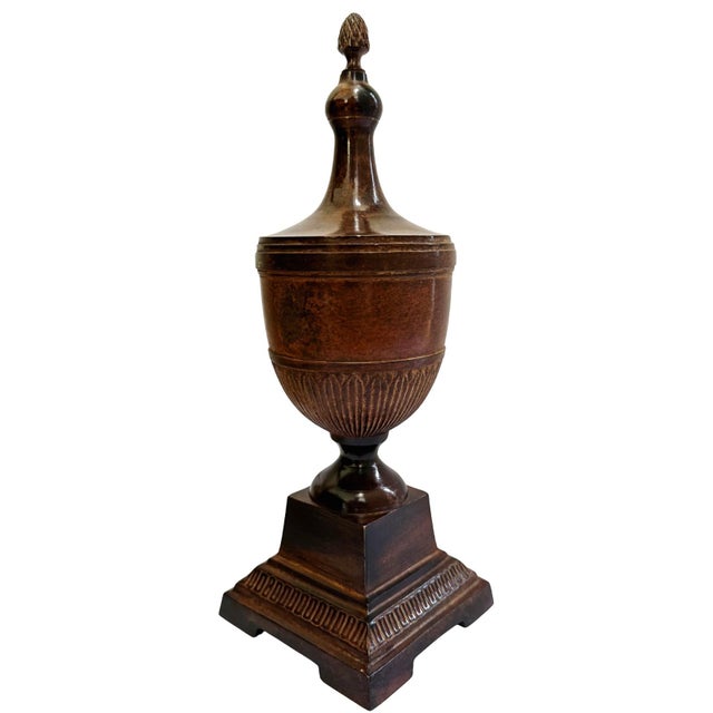 Neoclassical Neoclassical Cast Metal Pedestal Urn With Pineapple Finial & Caramel Patina For Sale - Image 3 of 6
