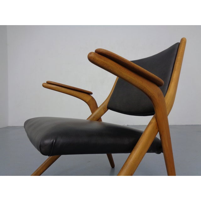 Boomerang Chair in Beech & Leather by Louis Van Teeffelen for Wébé Furniture, Netherlands, 1960s For Sale - Image 18 of 18