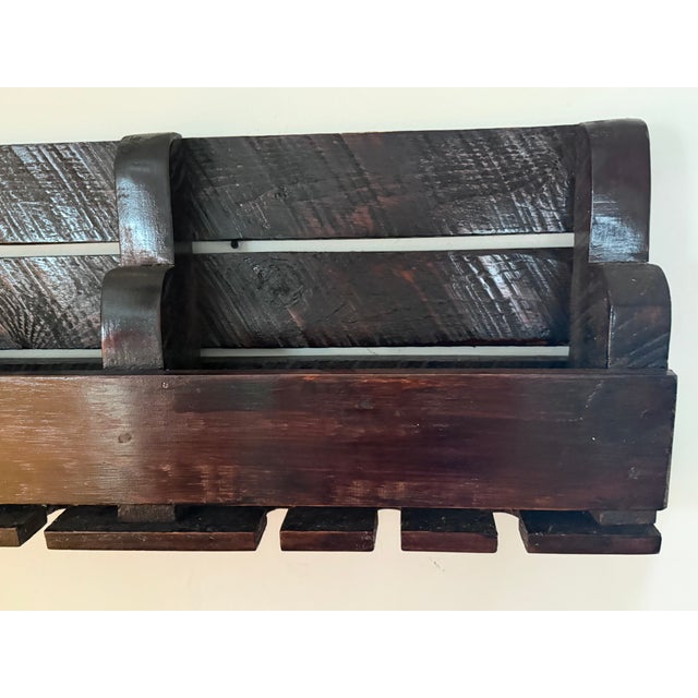 1980s Rustic Wooden Handmade Wine Bottle Holder For Sale - Image 6 of 11