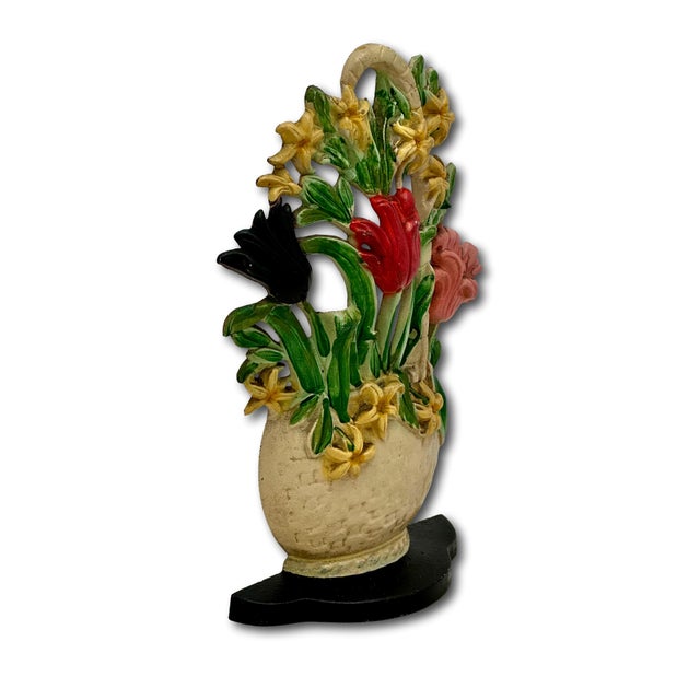 Hard to Find 1930s Hubley MFG Co. Tulips & Hyacinths Flower Basket Cast Iron Doorstop in Pristine Cond. For Sale - Image 12 of 18