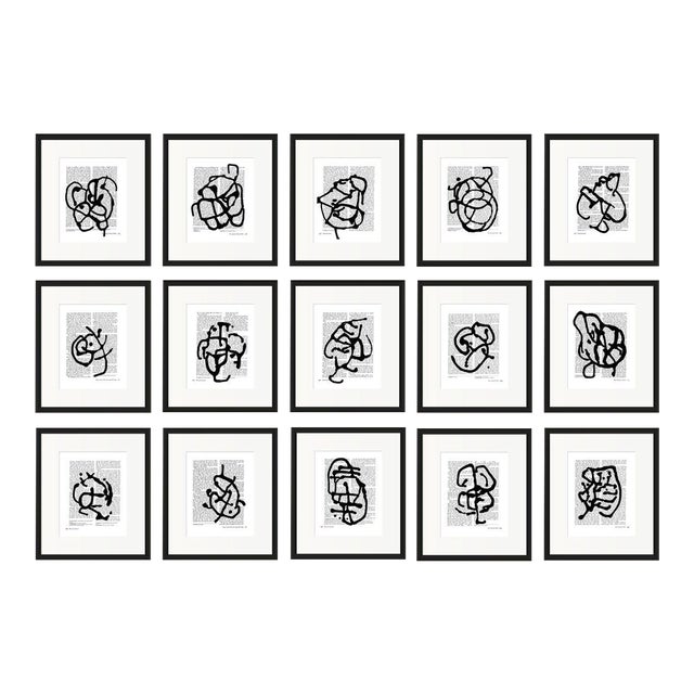 Black & White Abstractions Series (3) – Limited Edition Fine Art Print Collection by Diane Grant - Set of 15 Framed Prints For Sale