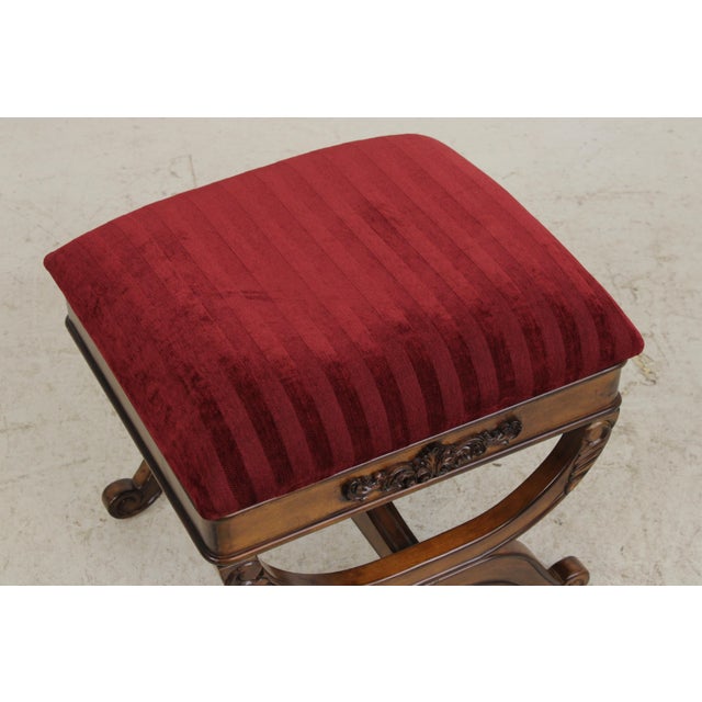 Wood Pair of Mahogany French Style Upholstered Footstools For Sale - Image 7 of 13