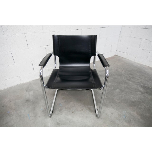 Bauhaus cantilever armchair 1970 black leather. Leather cleaned and maintained by me. Clean chrome strong and rust free.