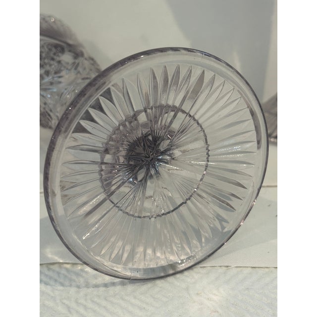 Early 20th Century "Sun Purple" Brilliant Cut Glass Trumpet Vases- A Pair For Sale - Image 10 of 11
