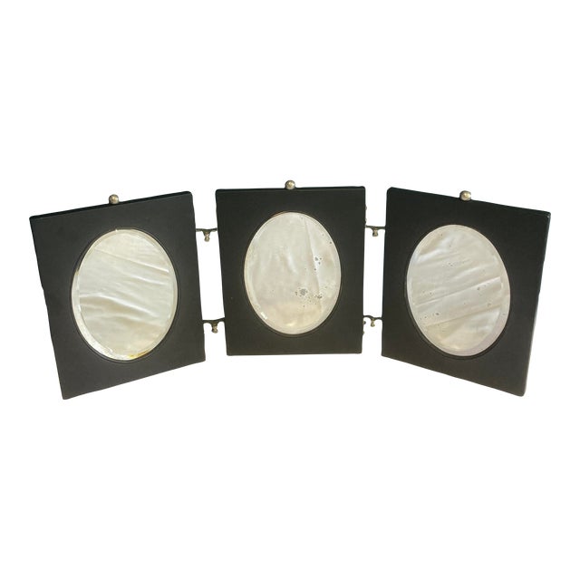 Early 20th Century Art Deco Folding Triple Mirror With Black Frame For Sale