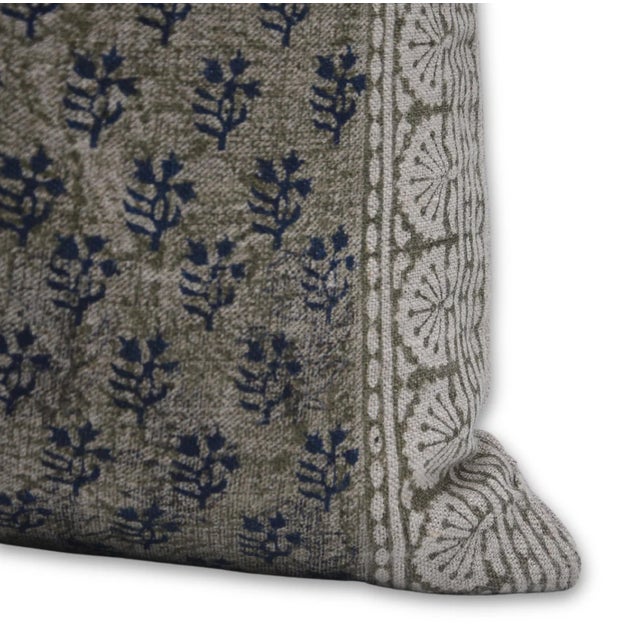 Block Printed Elegant Heavy Thick Linen Throw Pillow Cover 14x20 Inch- Rangoli Art For Sale - Image 4 of 5