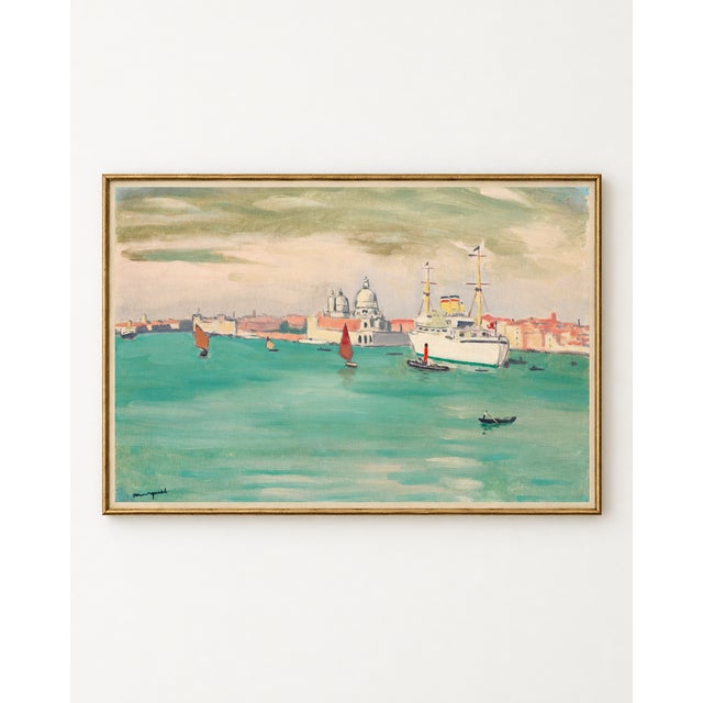 This vintage Venice seascape art print by Albert Marquet captures the city’s turquoise lagoon filled with sailboats,...