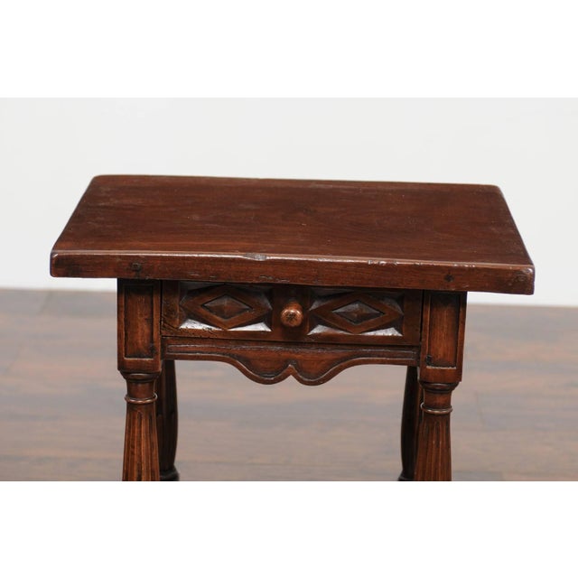 Italian Petite Italian Walnut Side Table with Single Drawer and Fluted Legs, circa 1870 For Sale - Image 3 of 11