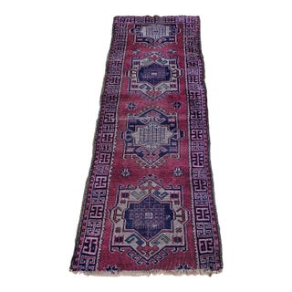 Vintage Turkish Runner, Hand-Knotted Wool, Geometric Design, 1920s For Sale