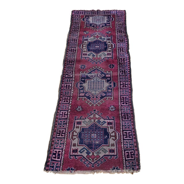 Vintage Turkish Runner, Hand-Knotted Wool, Geometric Design, 1920s For Sale