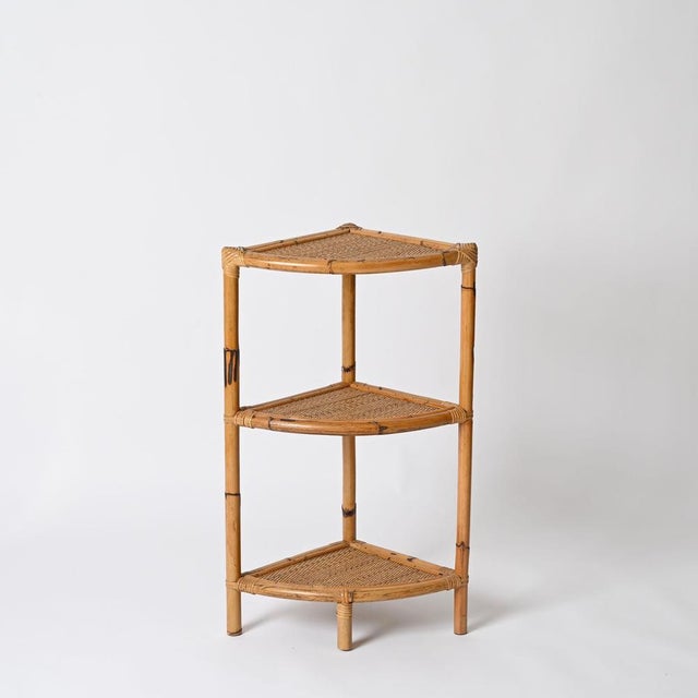 Italian Corner Shelf or Étagère in Bamboo, Rattan and Wicker by Franco Albini, 1970s For Sale - Image 14 of 16
