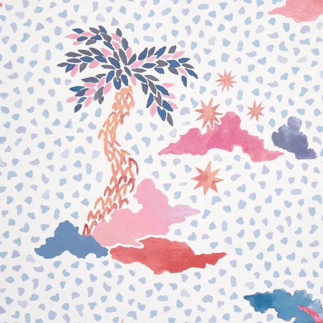 Illustration Sample - Schumacher x Happy Menocal Valetta Wallpaper In Sky & Pink For Sale - Image 3 of 6
