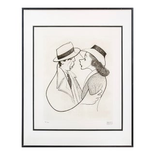 Al Hirschfeld, Casablanca, Rare Signed Etching, 91/160, Framed, Humphrey Bogart, Ingrid Bergman, 1995 For Sale