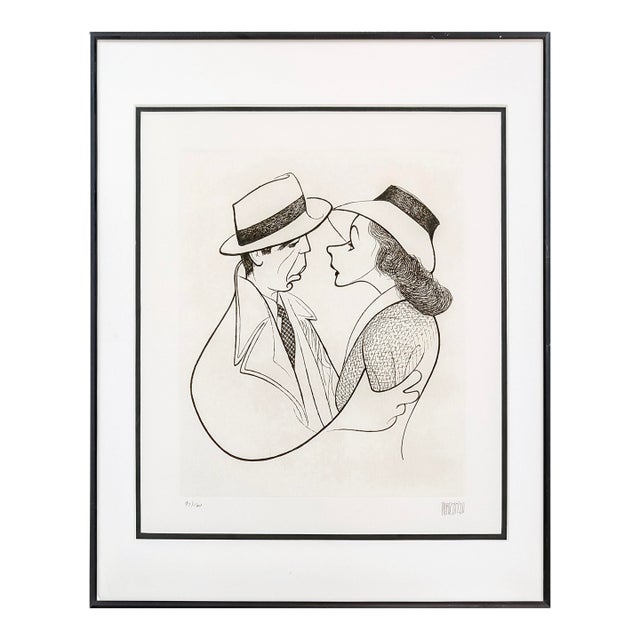 Al Hirschfeld, Casablanca, Rare Signed Etching, 91/160, Framed, Humphrey Bogart, Ingrid Bergman, 1995 For Sale