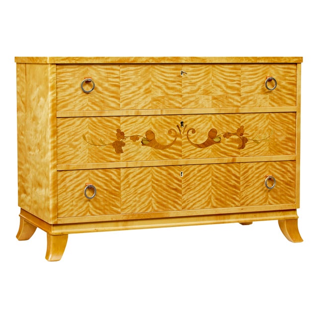 Mid-Century Modern Swedish Inlaid Birch Chest of Drawers, 1950 For Sale