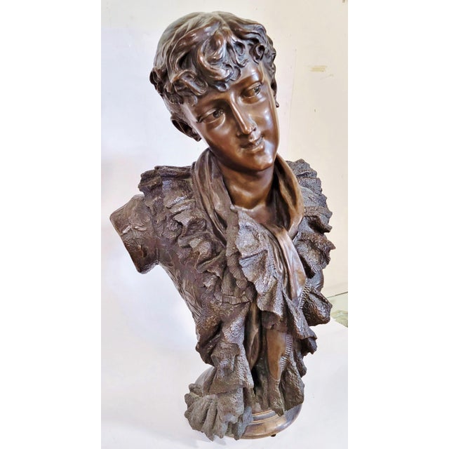French Antique French Lifesize Bronze Bust of a Young Woman by Wagner For Sale - Image 3 of 18