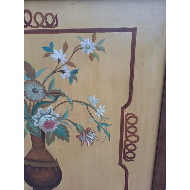 Art Deco Fireplace Andirons with Floral Paintings in Squared Wood, 1940s, Set of 2 For Sale - Image 6 of 10