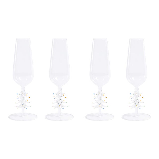 Treetop Cheers Clear Glass Champagne Flutes, Set of 4 For Sale