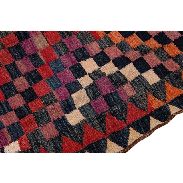 1960s Vintage Kilim Handmade Flatweave Geometric Purple Wool Runner For Sale - Image 5 of 9