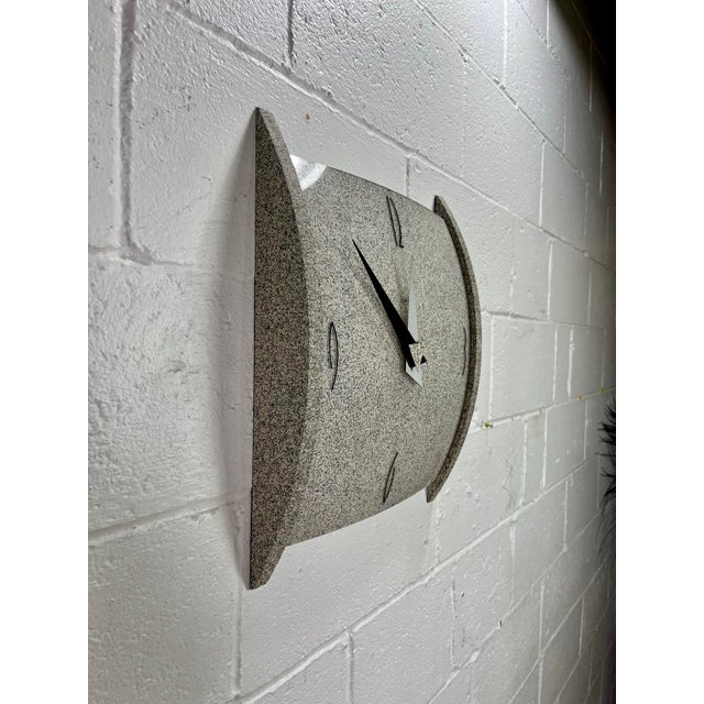 1980s Postmodern Art Deco Faux Granite Wall Clock With Geometric Hands, Emperor 1980s For Sale - Image 5 of 9