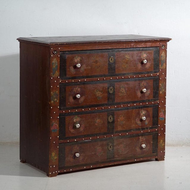 Antique Painted Folk Chest of Drawers in Wood, Austria, 1900 For Sale - Image 11 of 11