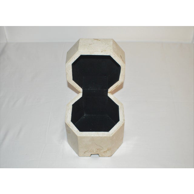 Transitional Tessellated Travertine Mother of Pearl Brass Inlaid Hexagonal Box For Sale - Image 3 of 7