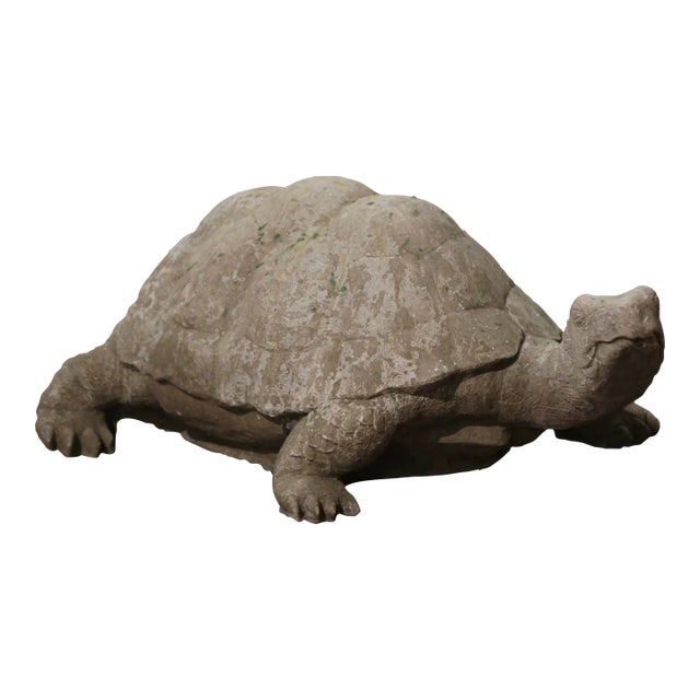 Vintage French Outdoor Weathered Stone Turtle Sculpture For Sale