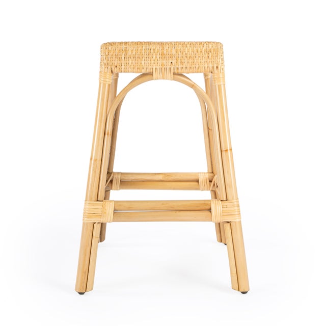 2020s Robias 24.5 in. Seat Height Rectangular Rattan Backless Counter Stool with Footrest, Natural/ Natural Rattan Frame For Sale - Image 5 of 9