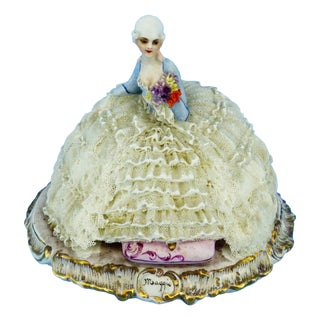 Luigi Fabris, Sculpture Venetian Lady, Crinoline Lace Flowers, 1890s, Porcelain For Sale
